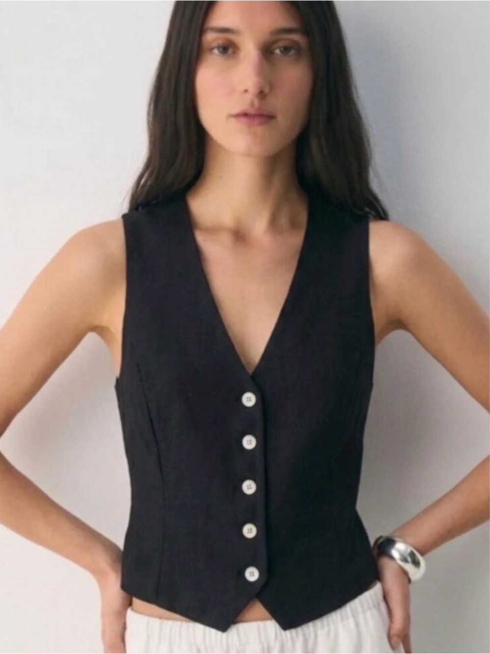 Lightweight J Crew Black Linen Button-Front Vest